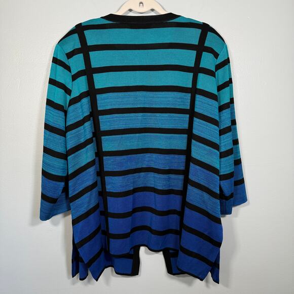 Ming Wang 2X Ombré Grid Knit Jacket Cardigan Sweater Striped Winkle Resistant - Picture 6 of 9
